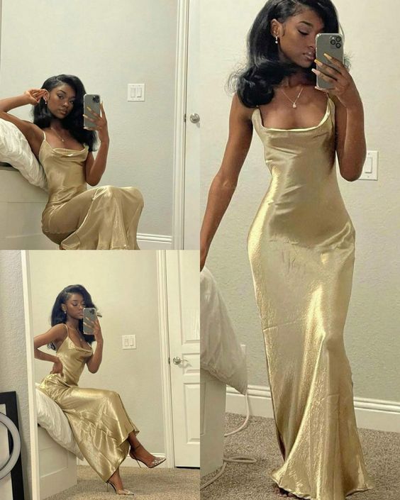 Luolandi Spaghetti Straps Sheath Backless Long Prom Dress Black Girl Sexy Evening Party Dress