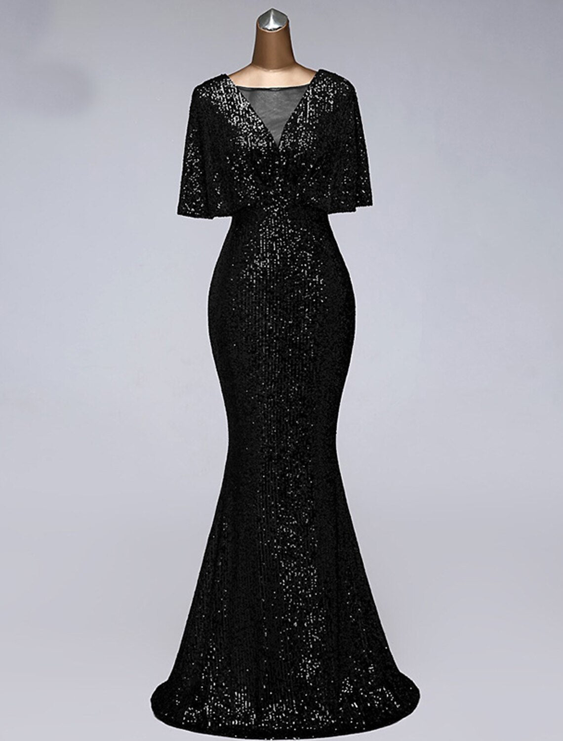 Luolandi Mermaid / Trumpet Prom Dresses Sparkle Dress Wedding Guest Floor Length Half Sleeve Illusion Neck Sequined with Sequin Evening Dress