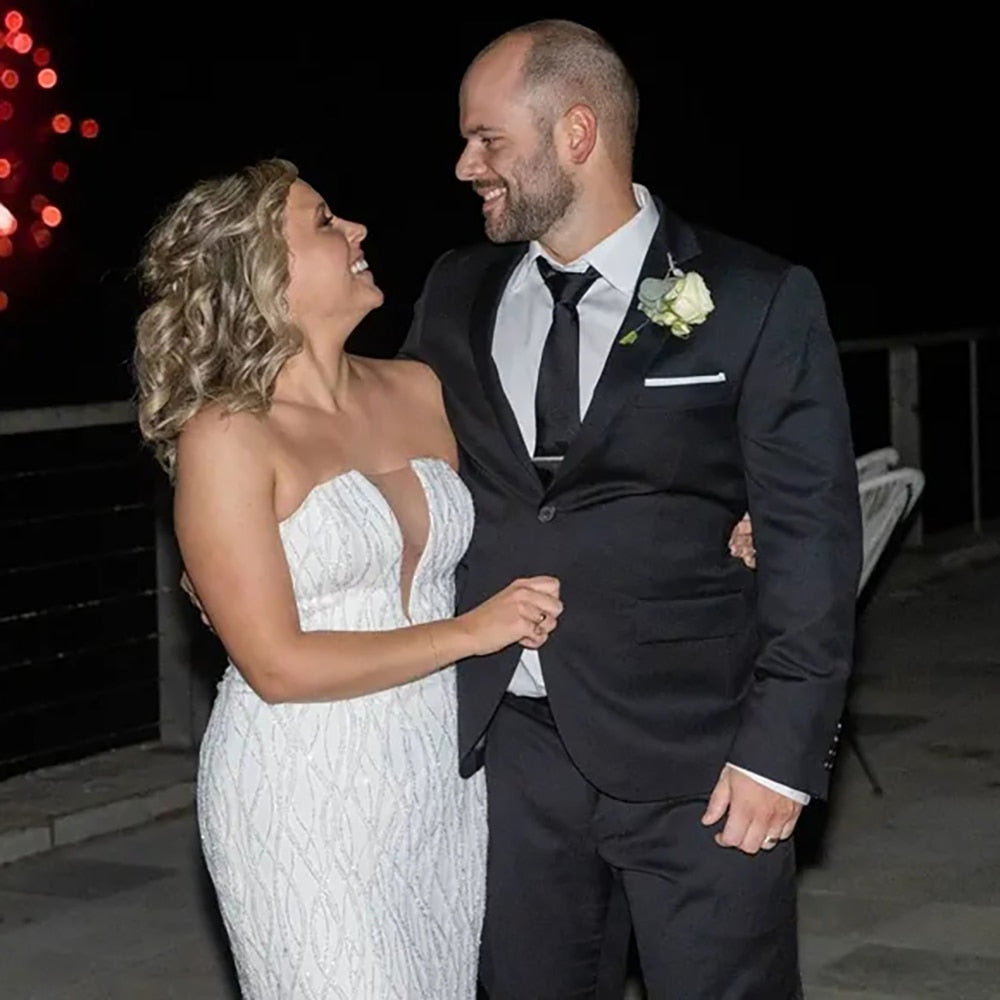 Luolandi Plus Size Bling Strapless Sequins Mermaid Wedding Dresses Sexy