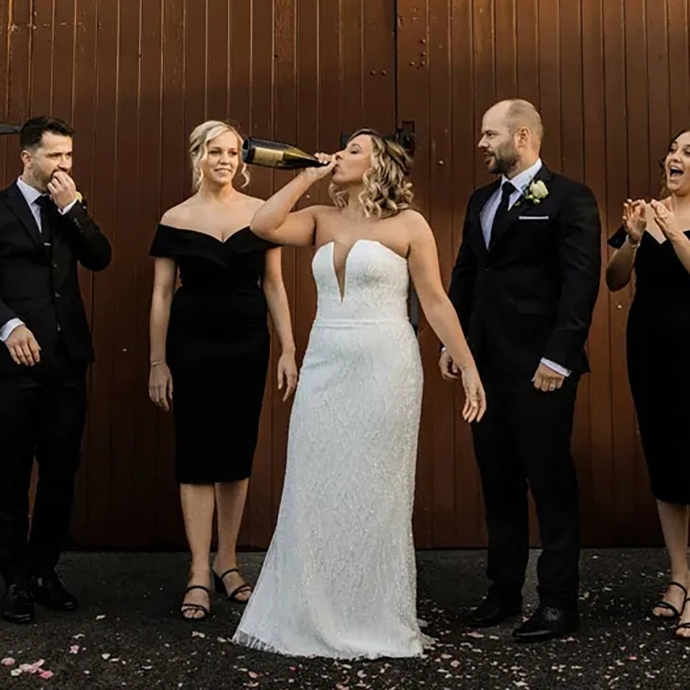 Luolandi Plus Size Bling Strapless Sequins Mermaid Wedding Dresses Sexy