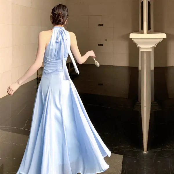 Luolandi Elegant A Line Halter Sleeveless Wedding Guest Party Dress Classy Formal Evening Dress