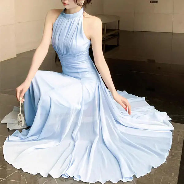 Luolandi Elegant A Line Halter Sleeveless Wedding Guest Party Dress Classy Formal Evening Dress