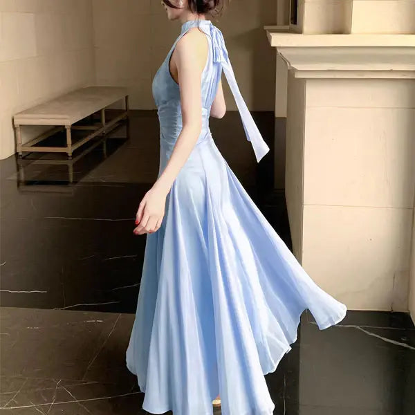 Luolandi Elegant A Line Halter Sleeveless Wedding Guest Party Dress Classy Formal Evening Dress