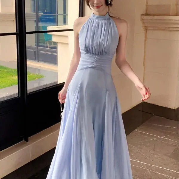 Luolandi Elegant A Line Halter Sleeveless Wedding Guest Party Dress Classy Formal Evening Dress