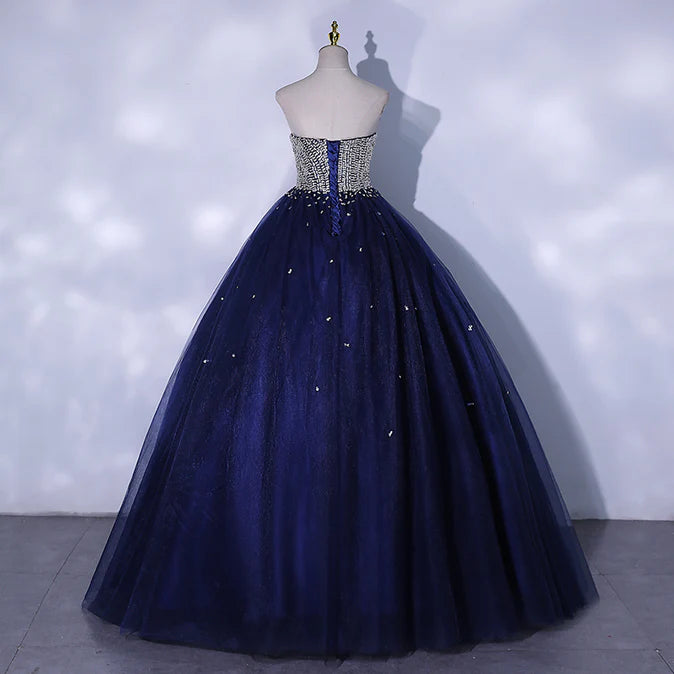 Luolandi Blue Sequins and Beaded Ball Gown Tulle Lace-up Formal Dress Evening Dress Party Dress Off Shoulder Prom Dress