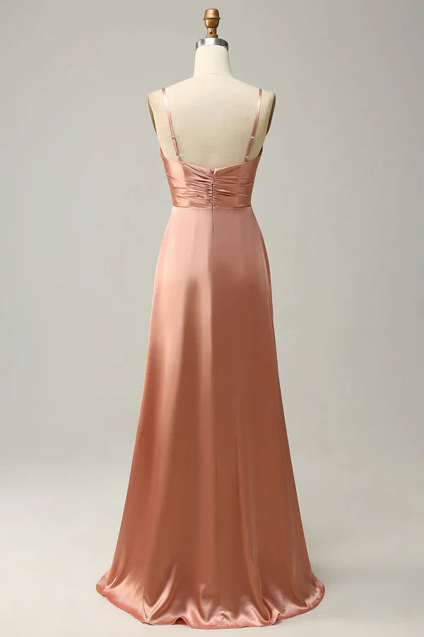 Luolandi Powder blusher thin shoulder belt slit line bridesmaid dress Solid Color