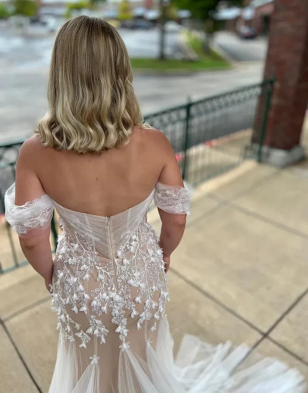 Luolandi Boho Mermaid Off The Shoulder Tulle Wedding Dress With Appliques Beautiful