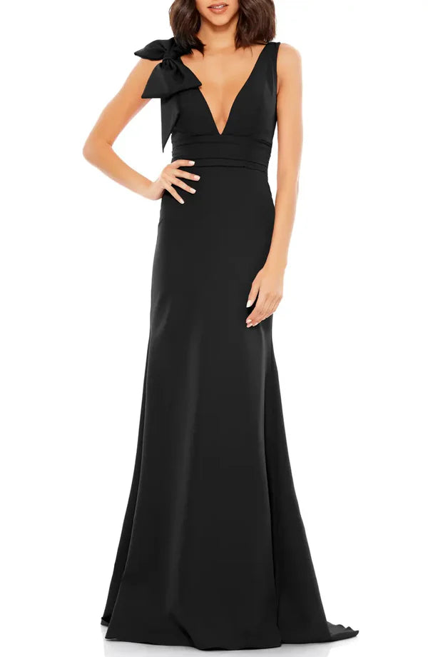 Luolandi Noble off shoulder bow shoulder V-neck and floor length off back evening dress Sexy