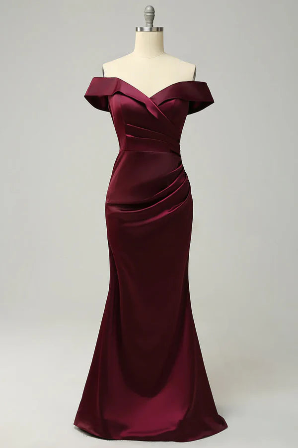 Luolandi Wine red off the shoulder tight long bridesmaid dress Sexy Evening Dress