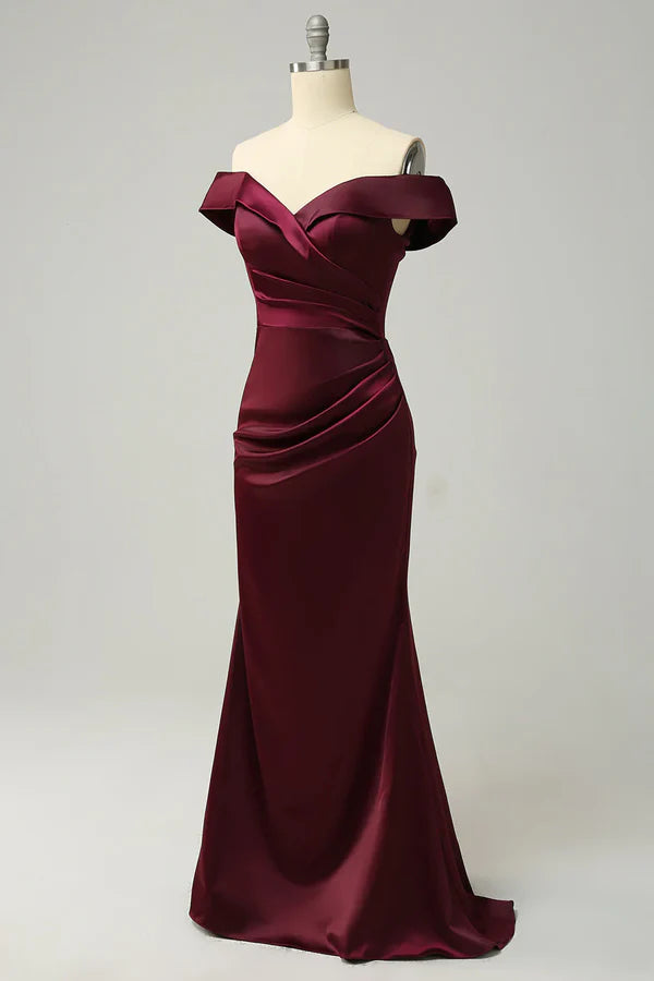 Luolandi Wine red off the shoulder tight long bridesmaid dress Sexy Evening Dress