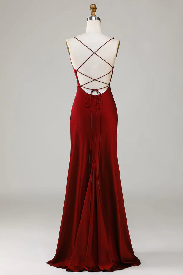 Luolandi Back lace up wine red slit long bridesmaid dress Sexy Evening Dress