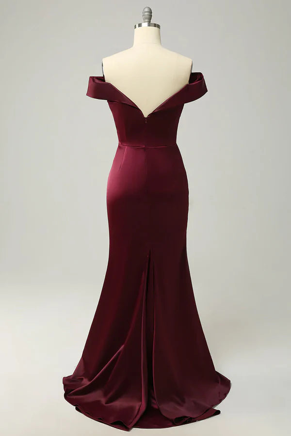 Luolandi Wine red off the shoulder tight long bridesmaid dress Sexy Evening Dress