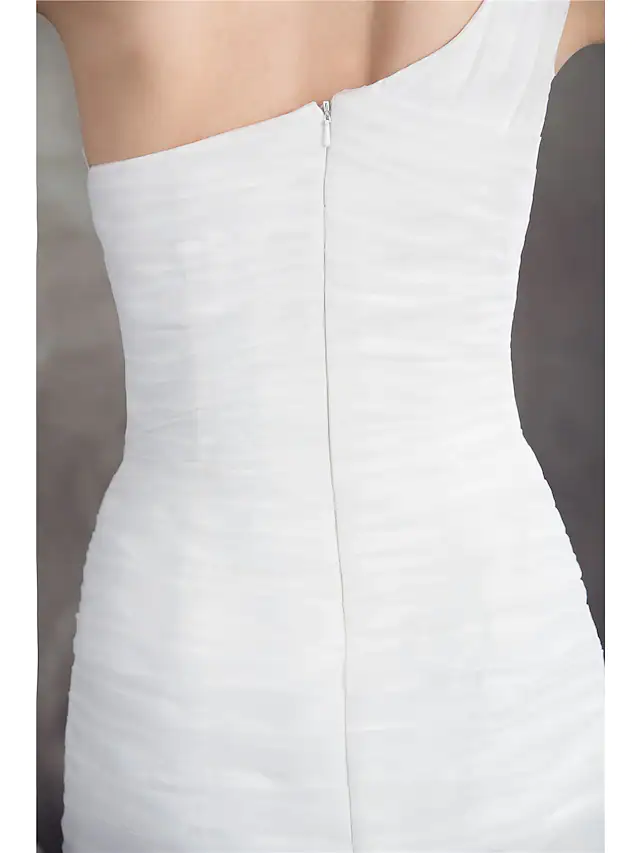 Luolandi Wedding Dresses One Shoulder Court Train Organza Spaghetti Strap with Ruched