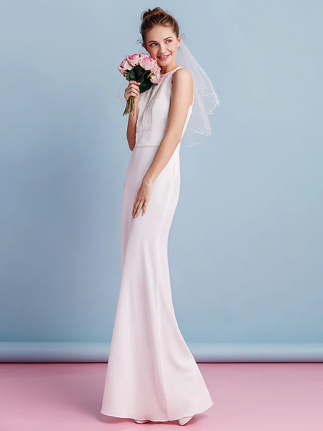 Luolandi Romantic Sleeveless Wedding Dresses Jewel Neck Floor Length Lace Elegant Bridal Gown