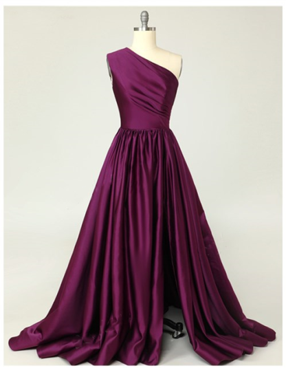 Luolandi Charming A-Line Satin One Shoulder Purple Prom Dresses With Side Split Sexy Evening Dresses