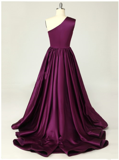 Luolandi Charming A-Line Satin One Shoulder Purple Prom Dresses With Side Split Sexy Evening Dresses
