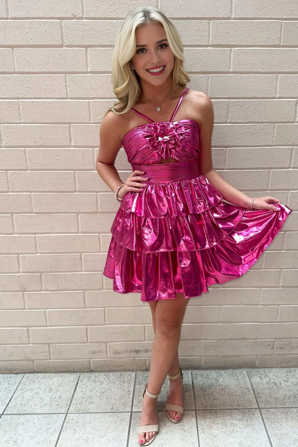 Luolandi Charming A Line Ruffle Homecoming Dress with Flower Chic Graduation Dress Fashion Birthday Party Dress