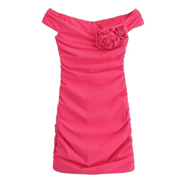 Luolandi Charming Sheath Off Shoulder Homecoming Dress With Flower Short Graduation Dress Chic Birthday Party Dress Sexy Mini Dress