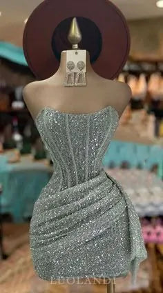 Luolandi Charming Sheath Strapless Short Prom Dress Fashion Homecoming Dress Sparkly Birthday Party Dress
