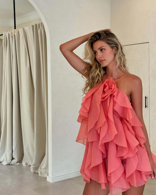 Luolandi Charming A Line Spaghetti Straps Ruffle Homecoming Dress With Flower Short Graduation Dress Chic Birthday Party Dress