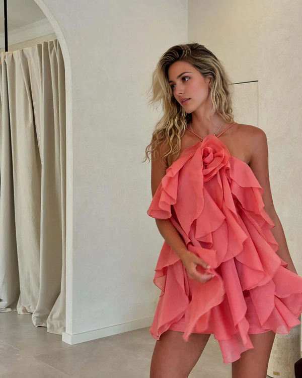 Luolandi Charming A Line Spaghetti Straps Ruffle Homecoming Dress With Flower Short Graduation Dress Chic Birthday Party Dress