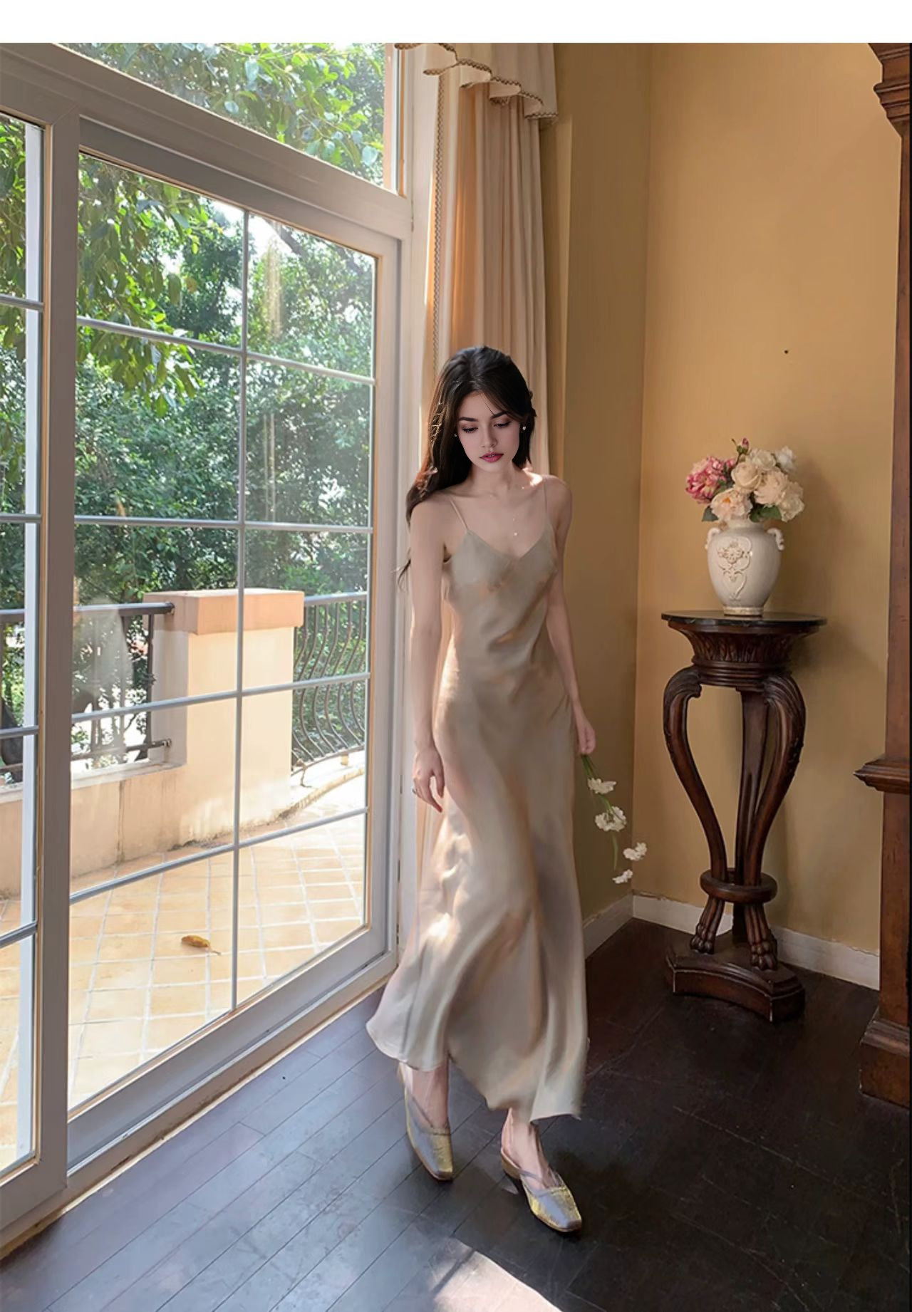 Luolandi Charming Spaghetti Straps V-neck Sleeveless Long Prom Dress Elegant Evening Party Dress Vacation Beach Dress