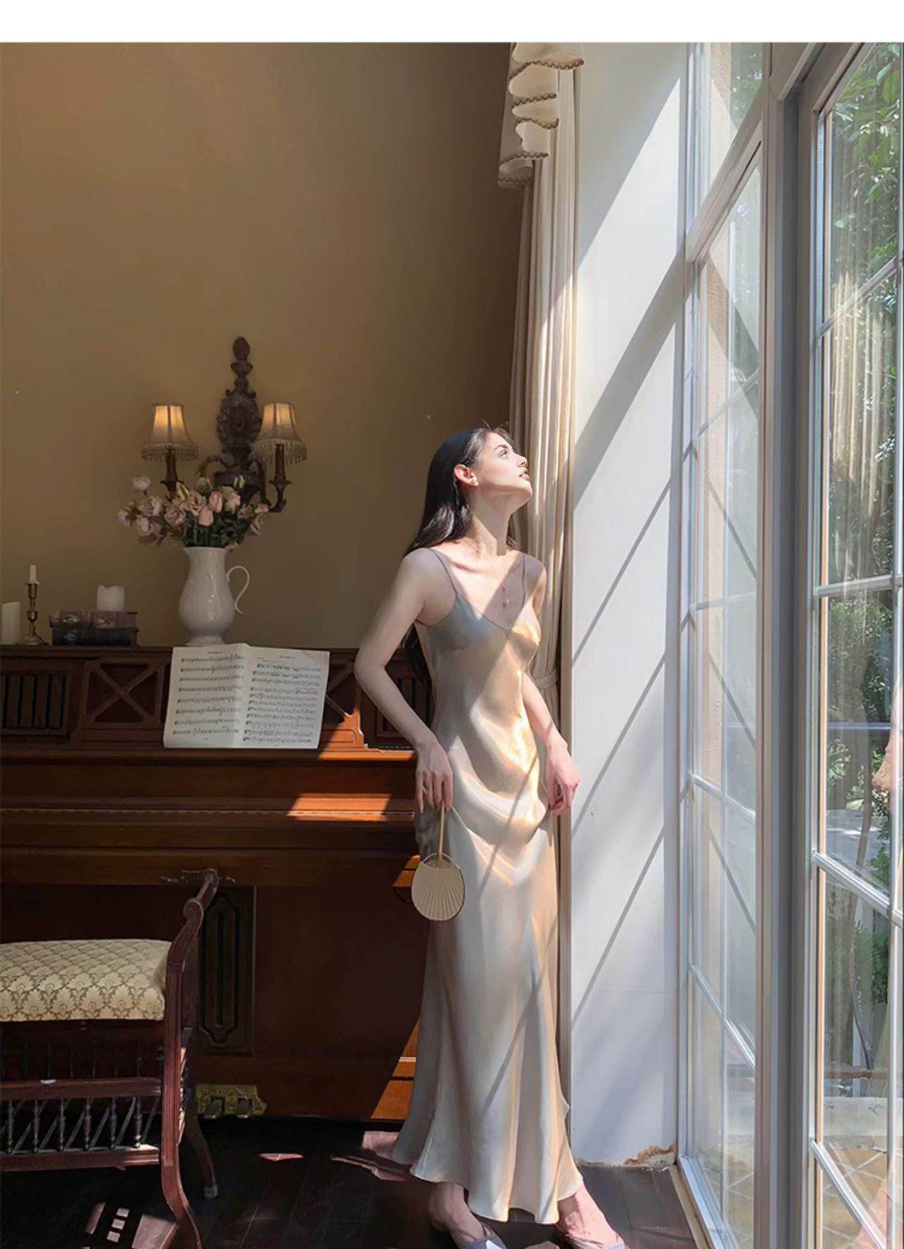 Luolandi Charming Spaghetti Straps V-neck Sleeveless Long Prom Dress Elegant Evening Party Dress Vacation Beach Dress