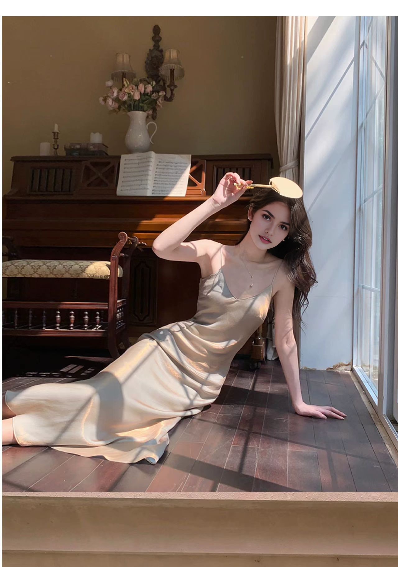 Luolandi Charming Spaghetti Straps V-neck Sleeveless Long Prom Dress Elegant Evening Party Dress Vacation Beach Dress