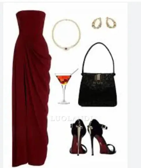 Luolandi Charming Strapless Sleeveless Long Formal Prom Dress Elegant Evening Party Dress No With Accessories