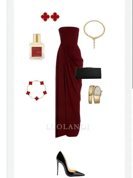 Luolandi Charming Strapless Sleeveless Long Formal Prom Dress Elegant Evening Party Dress No With Accessories