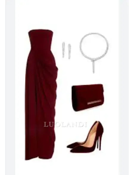 Luolandi Charming Strapless Sleeveless Long Formal Prom Dress Elegant Evening Party Dress No With Accessories