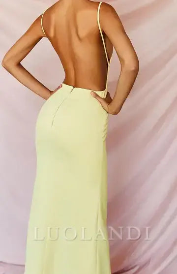 Luolandi Charming Yellow Spaghetti Straps Long Prom Dress Sexy Evening Dress Simple Party Dress With Slit