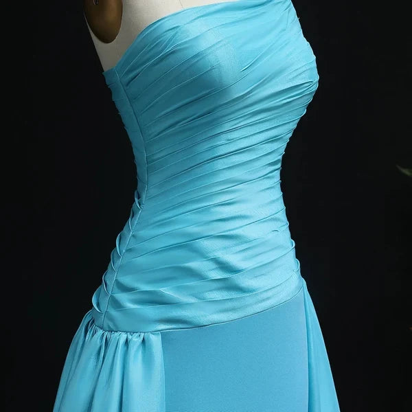 Charming A-Line One Shoulder Sleeveless Ruched Beaded Satin Long Prom Dress Women Formal
