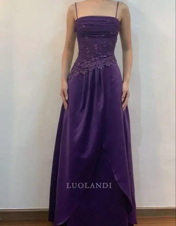 Luolandi Charming A-Line Purple Spaghetti Straps Sleeveless Long Formal Prom Dress Elegant Evening Gown Party Dress
