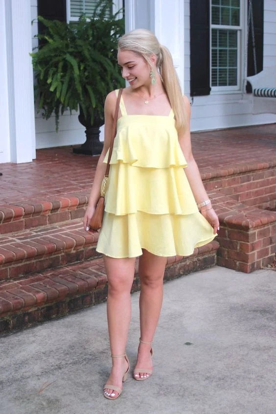 Luolandi Charming A-Line Square Neck Sleeveless Tiered Ruffle Chiffon Short Homecoming Party Dress for Women
