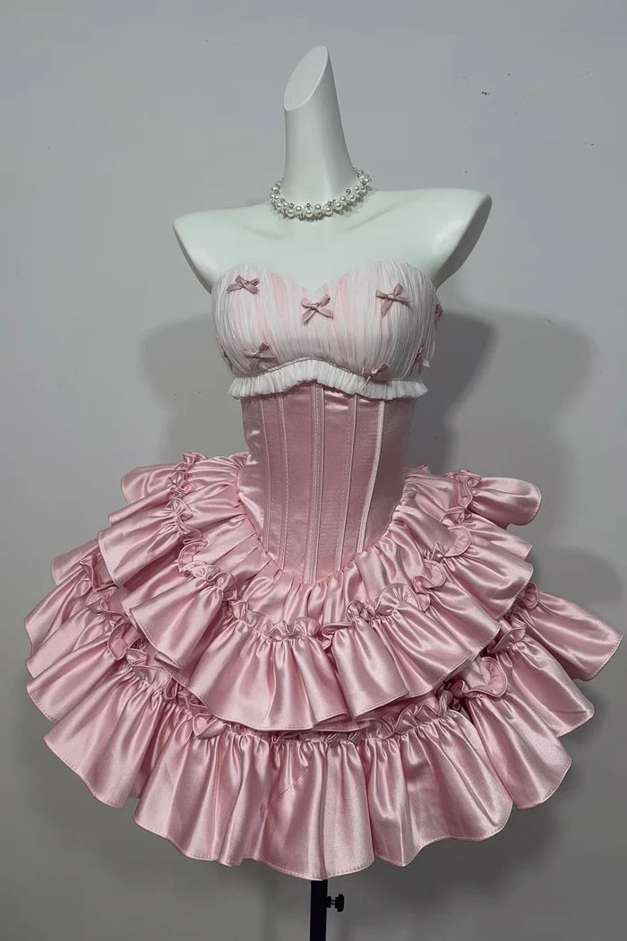Luolandi Charming A-Line Strapless Sweetheart Ruffled Short Cocktail Homecoming Dress for Girls