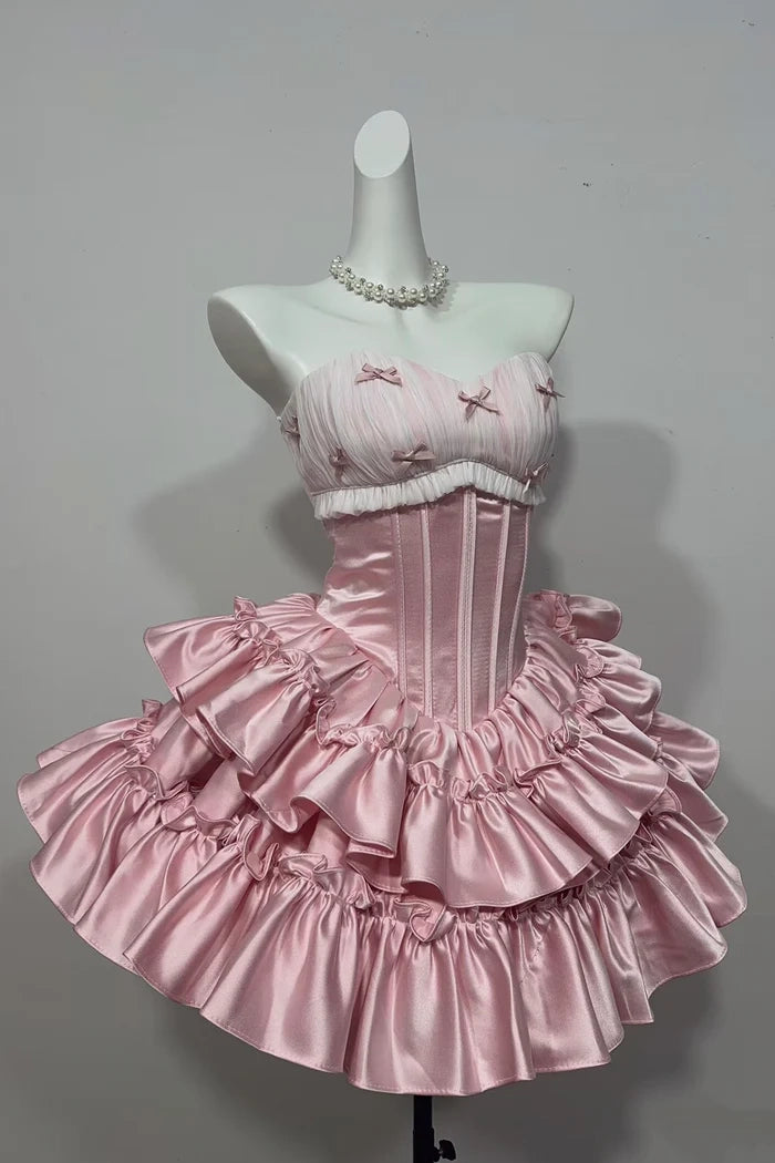 Luolandi Charming A-Line Strapless Sweetheart Ruffled Short Cocktail Homecoming Dress for Girls