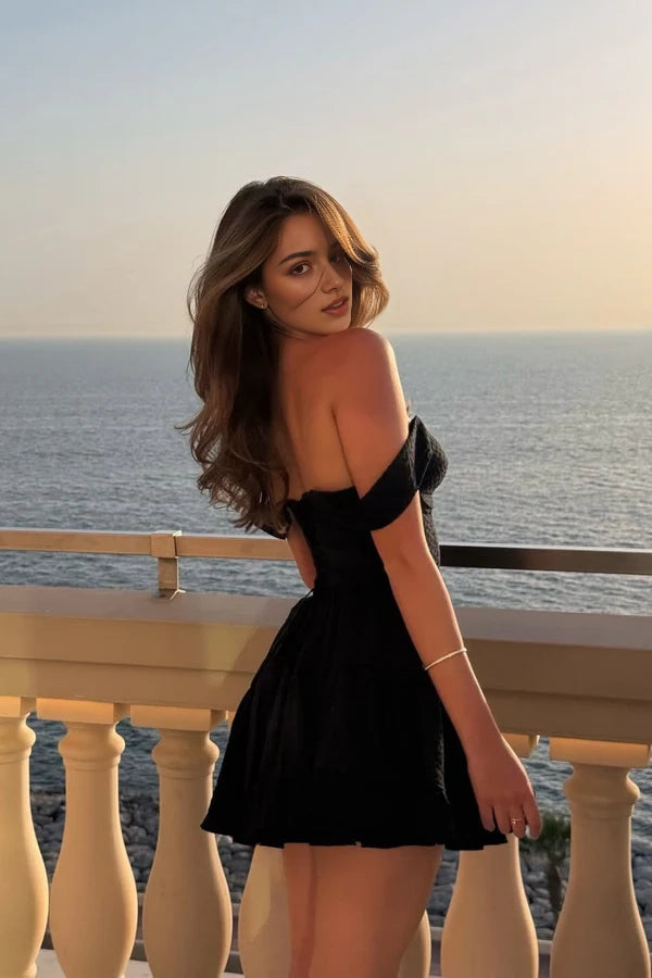 Luolandi Charming A-Line Sweetheart Off-Shoulder Black Short Homecoming Dress Elegant Birthday Dress