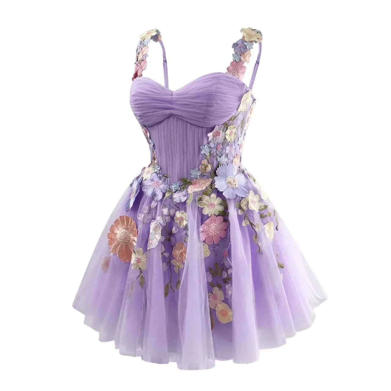 Luolandi Charming A-Line Sweetheart Sleeveless Floral Applique Tulle Short Homecoming Dress