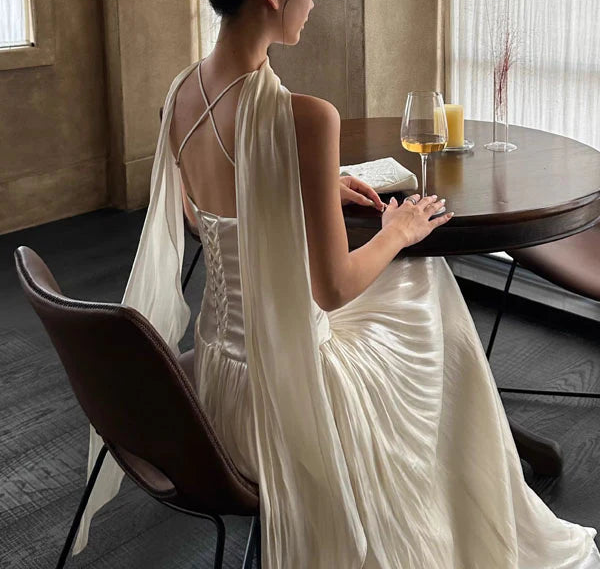 Luolandi Charming A Line Halter Sleeveless Long Party Evening Gown Elegant Formal Prom Dress