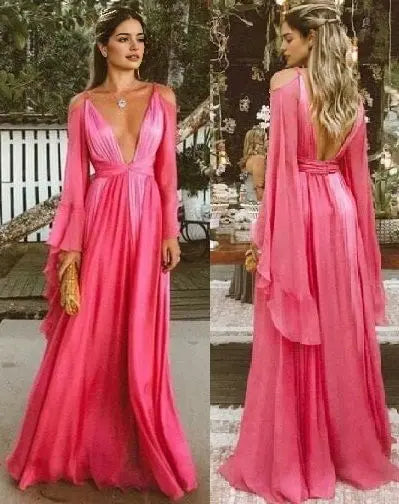 Luolandi Charming A Line Long Sleeves Prom Dress Elegant Party Evening Dress Pretty Wedding Guest Dress