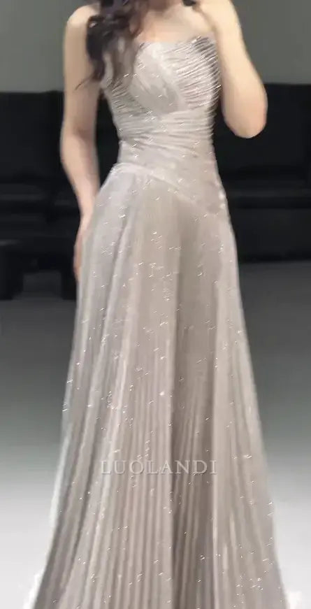 Luolandi Charming A Line Sleeveless Long Formal Prom Dress Fashion Party Evening Gowns Shiny Birthday Party Dress