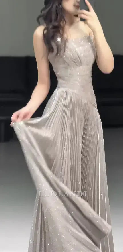 Luolandi Charming A Line Sleeveless Long Formal Prom Dress Fashion Party Evening Gowns Shiny Birthday Party Dress
