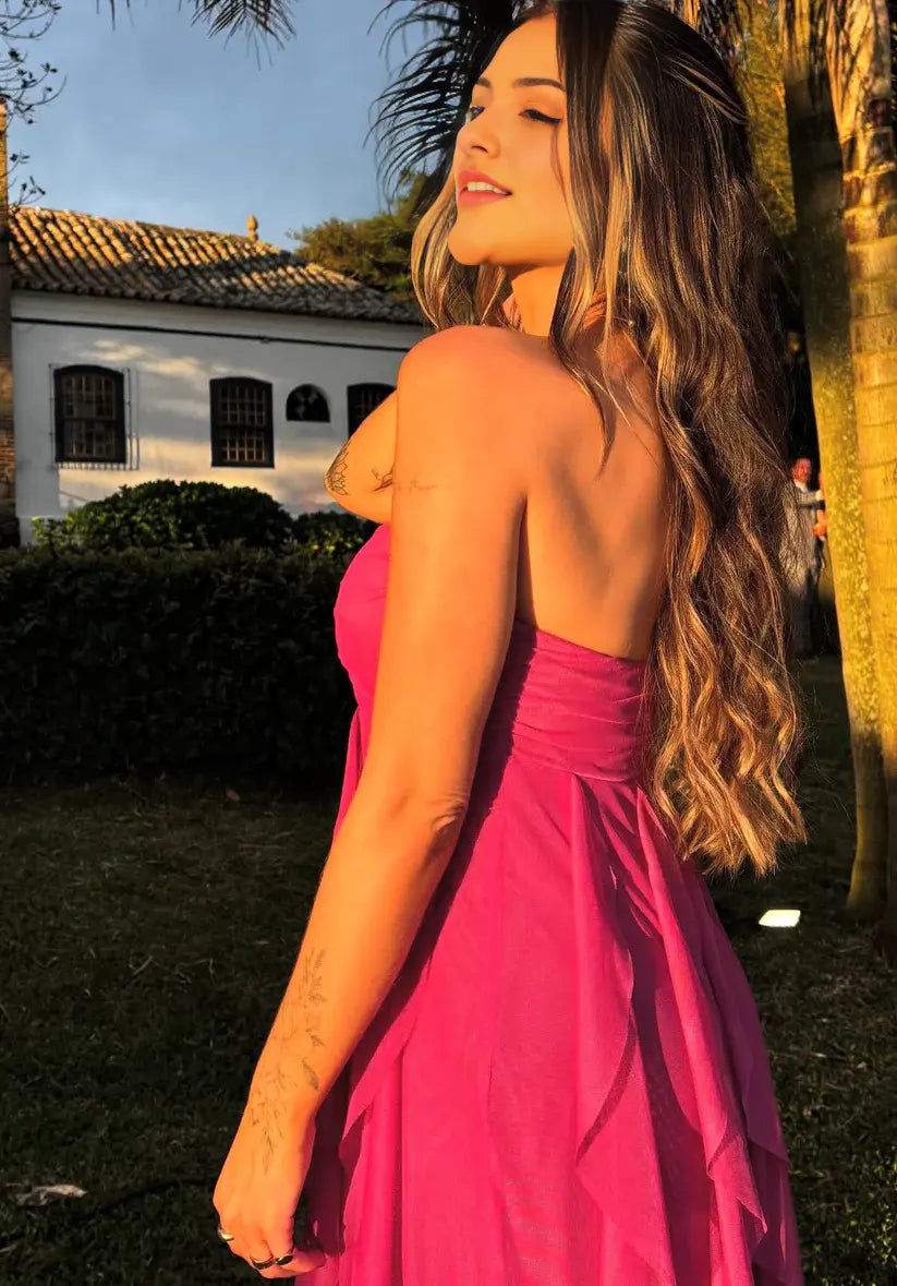 Luolandi Charming A Line Sweetheart Strapless Ruffle Long Formal Prom Dress Elegant Wedding Guest Dress