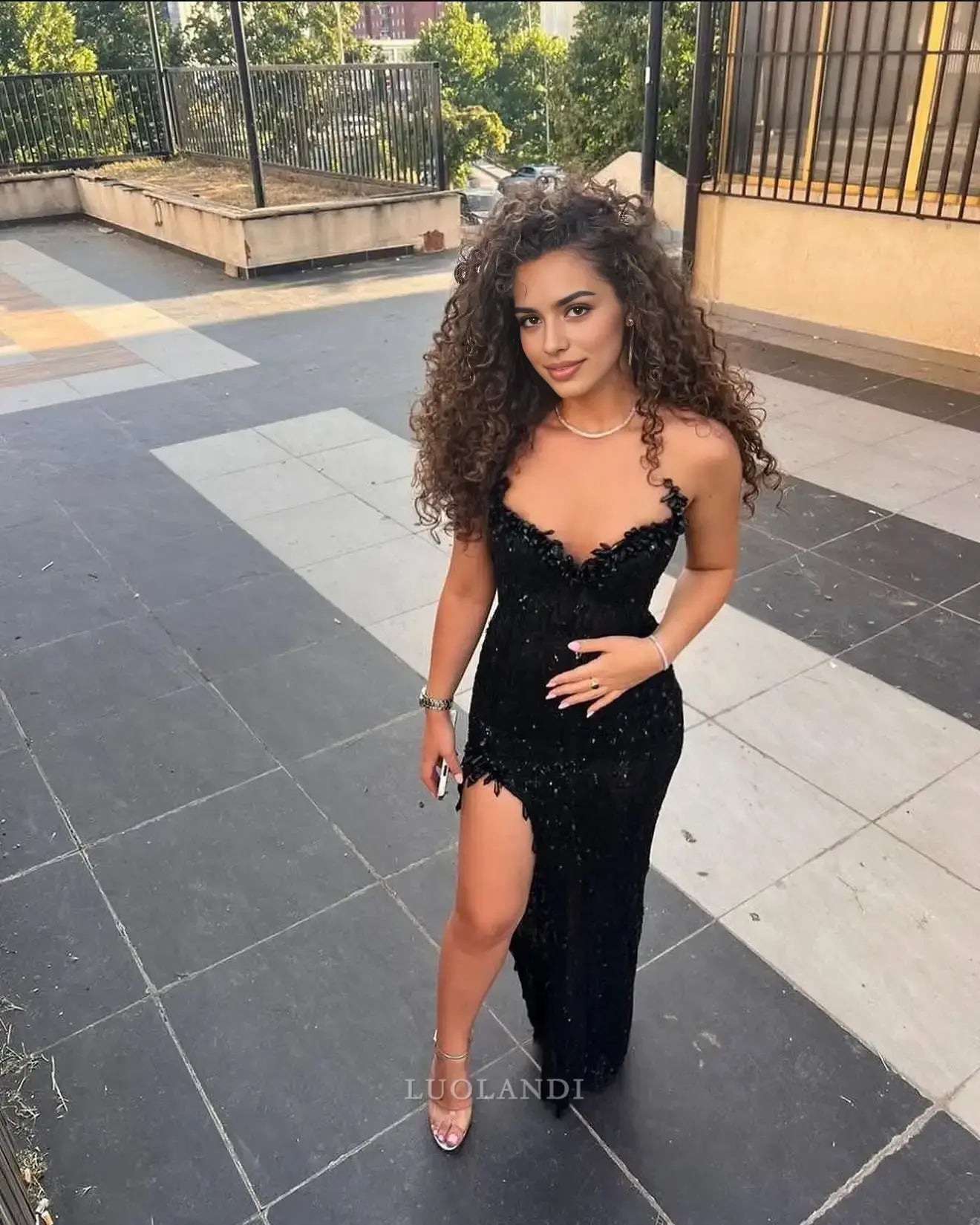 Luolandi Charming Black Sheath Strapless Sleeveless Long Formal Prom Dress With Slit Black Girl Birthday Party Dress Sexy Evening Gowns