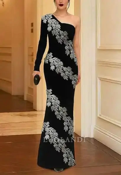 Luolandi Charming Mermaid One-Shoulder Long Sleeve Prom Dress Elegant Evening Gown Chic Formal Party Wear