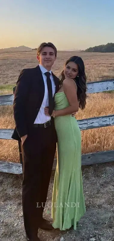 Luolandi Charming Mermaid Spaghetti Straps Sleeveless Formal Prom Dress Shiny Party Evening Gowns Sexy Graduation Dress