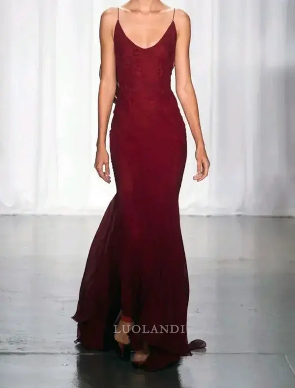 Luolandi Charming Mermaid Spaghetti Straps Sleeveless Long Formal Prom Dress Elegant Evening Party Dress