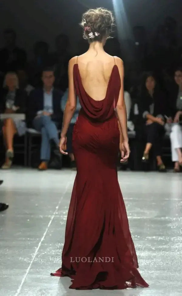 Luolandi Charming Mermaid Spaghetti Straps Sleeveless Long Formal Prom Dress Elegant Evening Party Dress