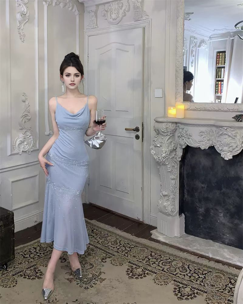 Luolandi Charming Mermaid Spaghetti Straps Sleeveless Prom Dress Elegant Evening Party Dress Shiny Vacation Beach Dress